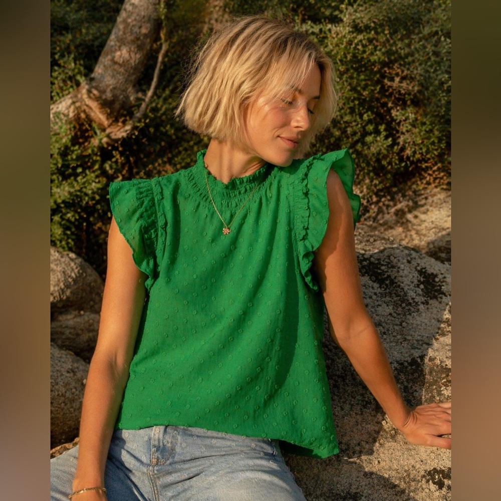 CeCe Vibrant Green Textured Top (M)